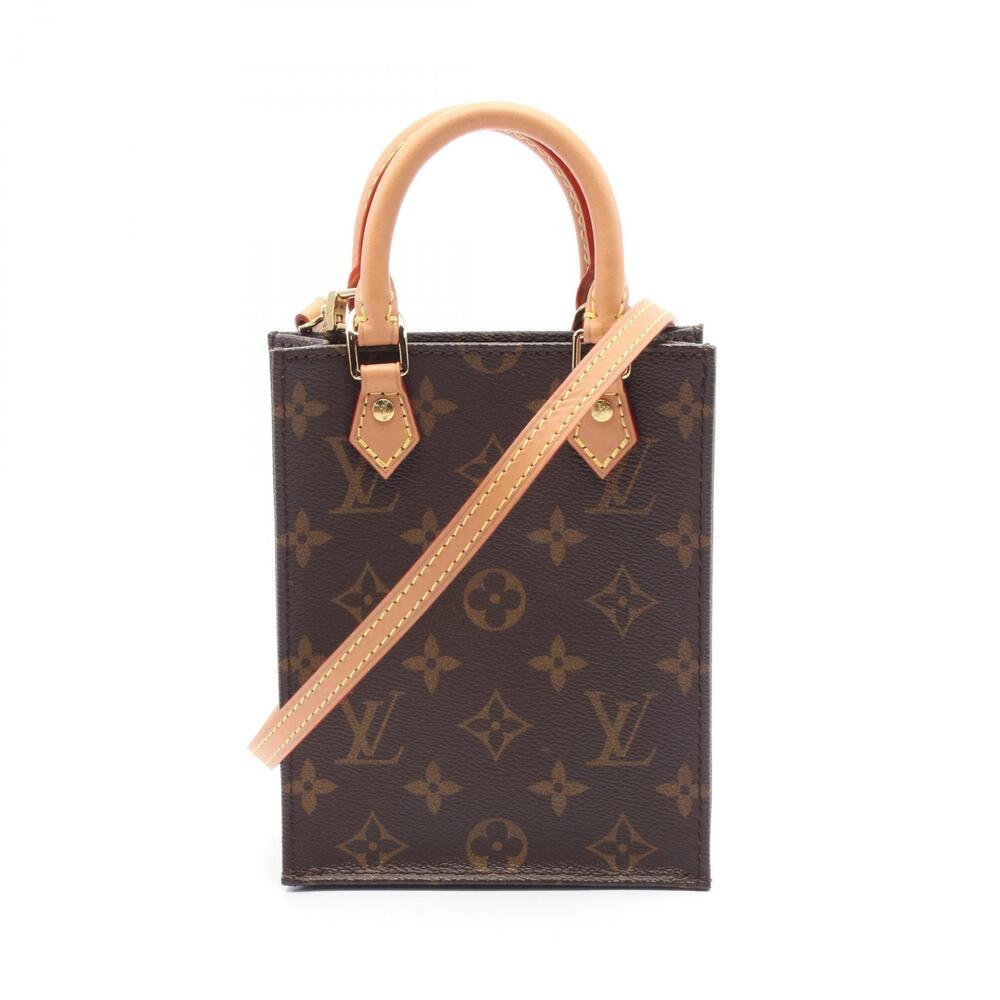 Louis Vuitton Sac Plat handbag canvas leather Monogram brown